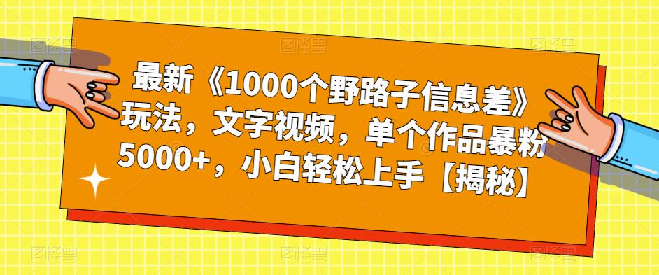 最新《1000个野路子信息差》玩法，文字视频，单个作品暴粉5000+，小白轻松上手【揭秘】-创淘项目网