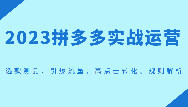 2023拼多多实战运营，选款测品、引爆流量、高点击转化、规则解析-创淘项目网