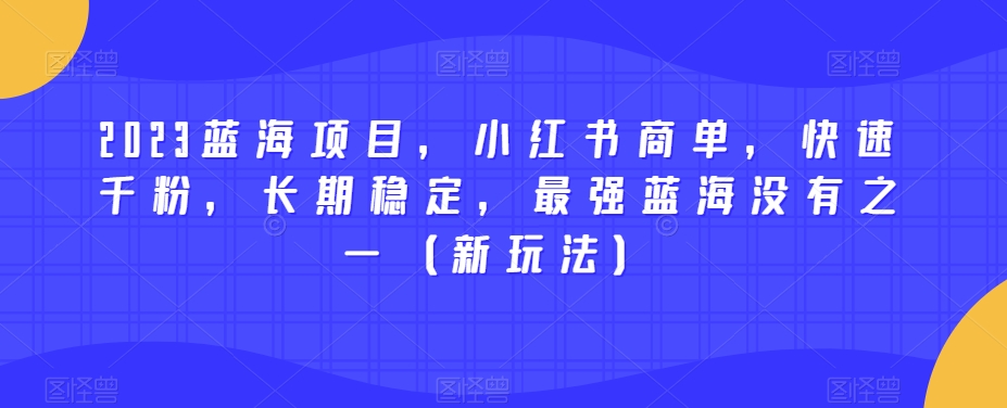 2023蓝海项目，小红书商单，快速千粉，长期稳定，最强蓝海没有之一（新玩法）-创淘项目网