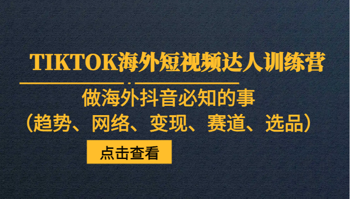 TIKTOK海外短视频达人训练营，做海外抖音必知的事（趋势、网络、变现、赛道、选品）-创淘项目网