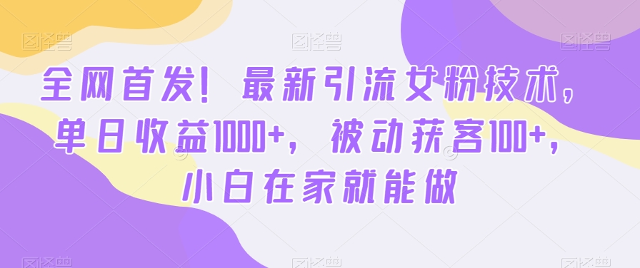 首发哦！新版引流女粉技术，单日收益破1000+，被动获客100+，新三年在家就能做-创淘项目网