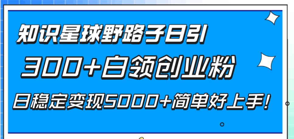 知识星球野路子日引300+白领创业粉，日稳定变现5000+简单好上手！-创淘项目网
