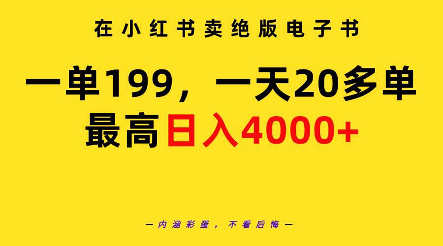 在小红书卖绝版电子书，一单199 一天最多搞20多单，最高日入4000+教程+资料-创淘项目网