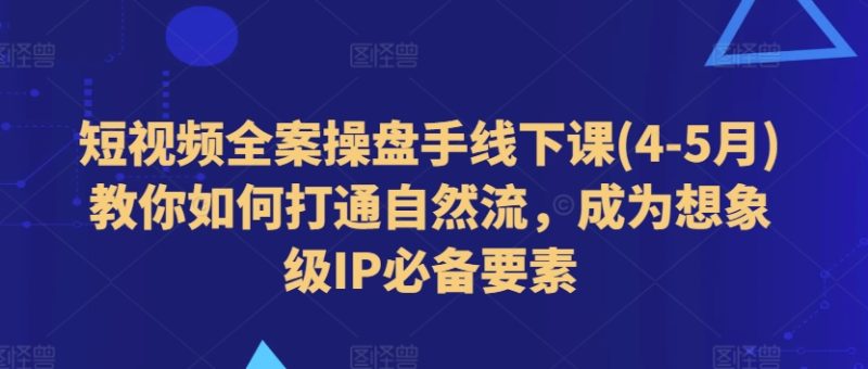 短视频全案操盘手线下课(4-5月)教你如何打通自然流，成为想象级IP必备要素-创淘项目网