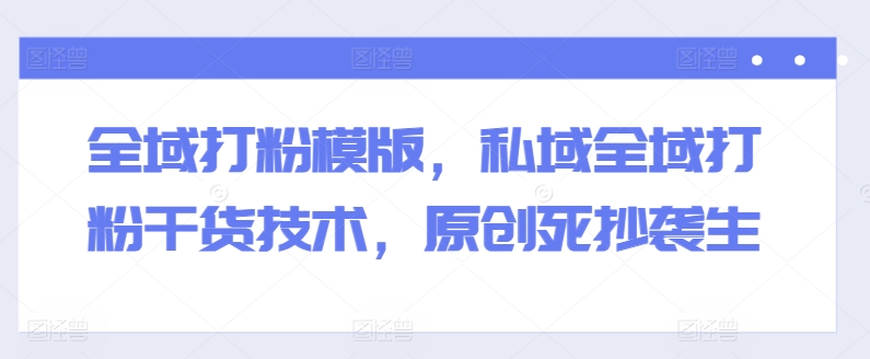 全域打粉模版，私域全域打粉干货技术，原创死抄袭生-创淘项目网