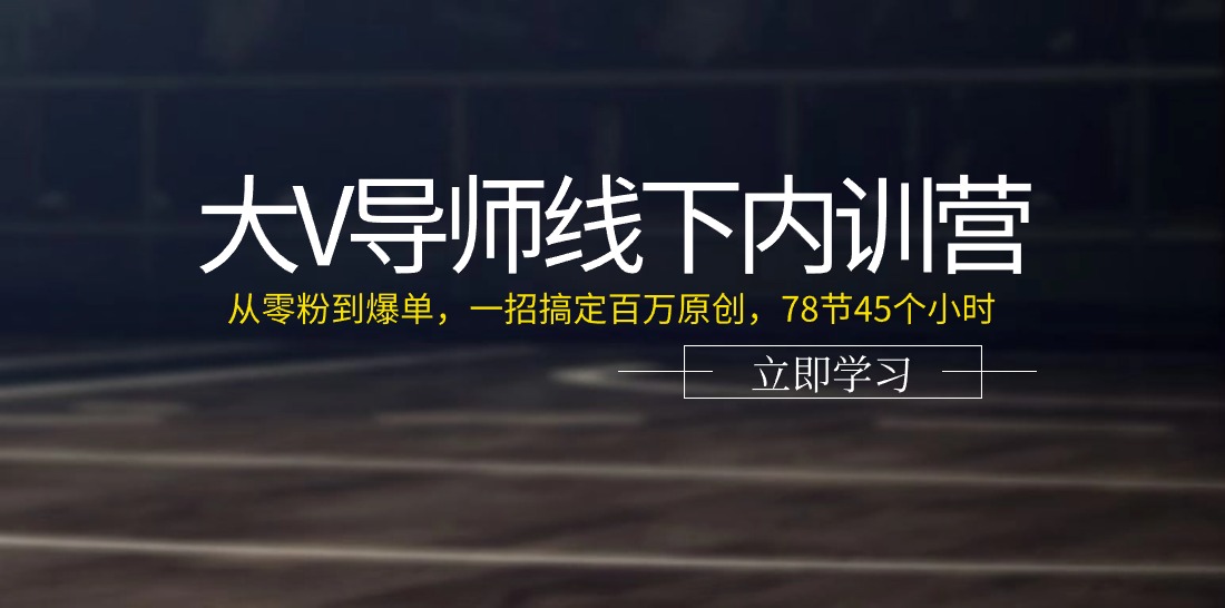 大V导师线下内训营：从零粉到爆单，一招搞定百万原创，78节45个小时-创淘项目网
