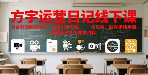 方宇运营日记线下课，包含剪辑制作技巧、拍摄引导过程、起号思维导图、选题等多个教学资料-创淘项目网