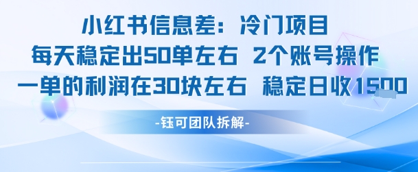 小红书信息差冷门项目一单利润30块每天稳定1.5k左右2个账号操作-创淘项目网