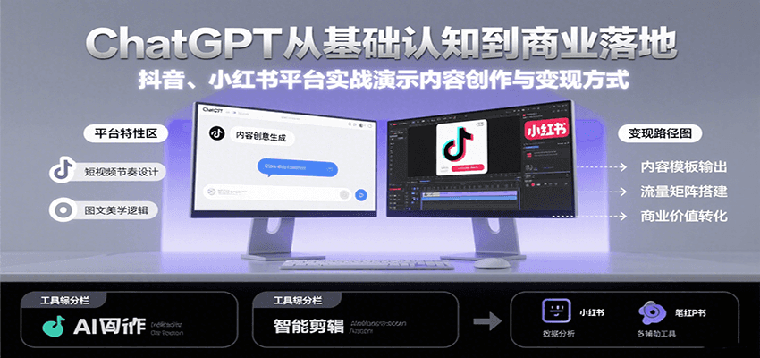 ChatGPT从基础认知到商业落地，实战演示抖音、小红书等平台的内容创作与变现-创淘项目网