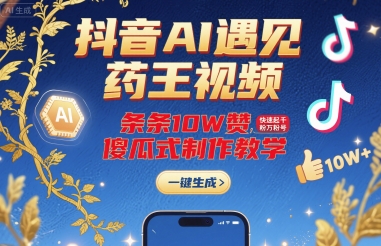 抖音AI遇见药王视频，条条10W赞，快速起千粉万粉号，傻瓜式制作教学-创淘项目网