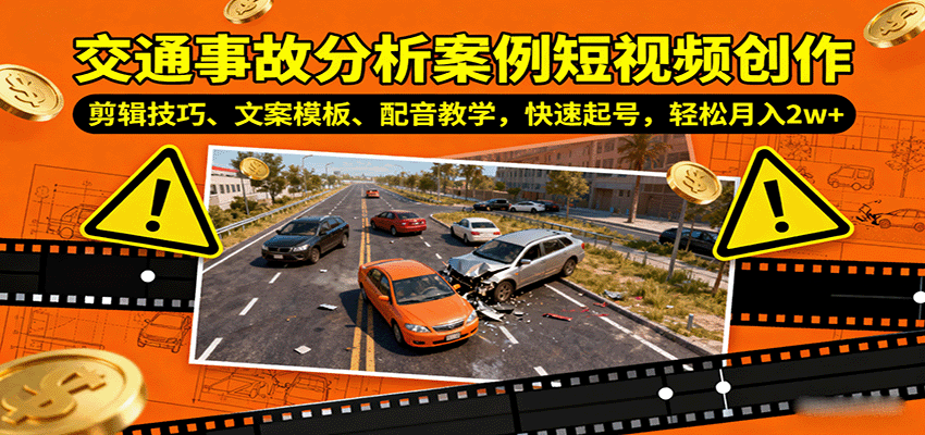 交通事故分析案例短视频创作，剪辑技巧、文案模板、配音教学，快速起号，轻松月入2w+-创淘项目网