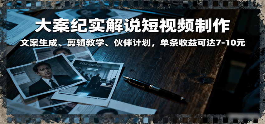 大案纪实解说短视频制作，文案生成、剪辑教学、伙伴计划，单条收益可达7-10元-创淘项目网