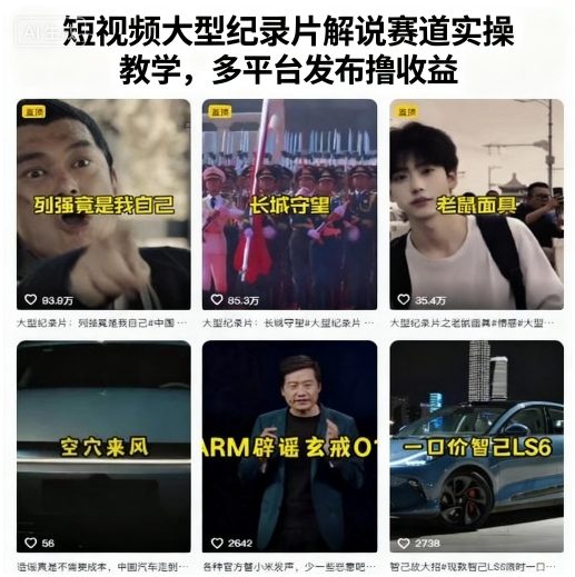 短视频大型纪录片解说赛道实操教学，多平台发布撸收益-创淘项目网