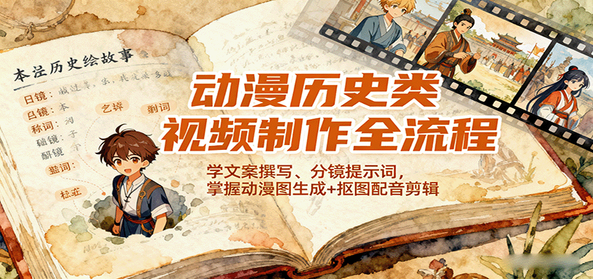 动漫历史类视频制作全流程，学文案撰写、分镜提示词，掌握动漫图生成+抠图配音剪辑-创淘项目网