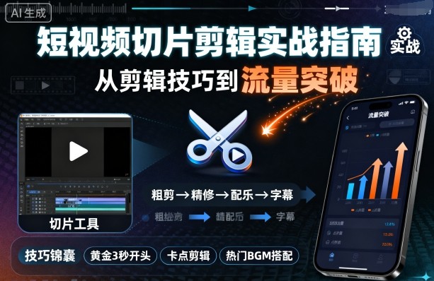短视频切片剪辑实战指南，从剪辑技巧到流量突破-创淘项目网