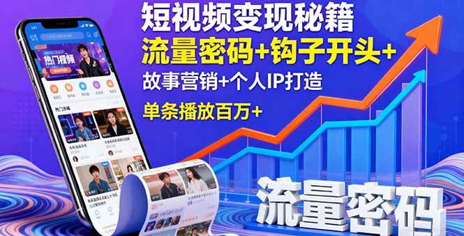 短视频变现秘籍，流量密码+钩子开头+故事营销+个人IP打造，单条播放百万+-创淘项目网