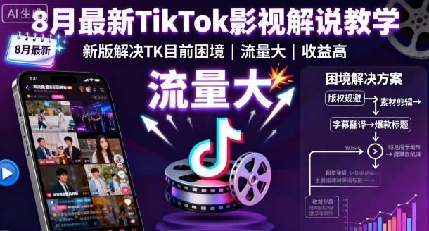 8月最新TikTok影视解说教学，新版解决TK目前困境，流量大，收益高-创淘项目网