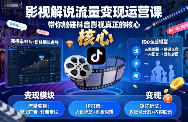 影视解说流量变现运营课,带你触碰抖音影视真正的核心 影视解说流量变现运营课,带你触碰抖音影视真正的核心