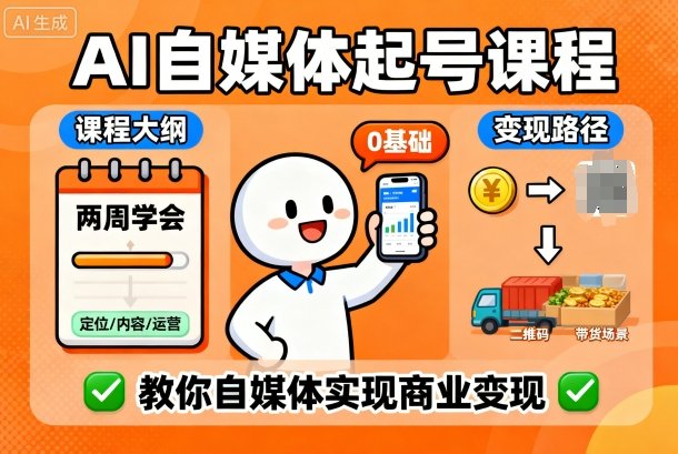 AI自媒体起号课程，0基础小白两周学会，教你自媒体实现商业变现-创淘项目网