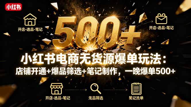 小红书电商无货源爆单玩法：店铺开通+爆品筛选+笔记制作，一晚爆单500+-创淘项目网